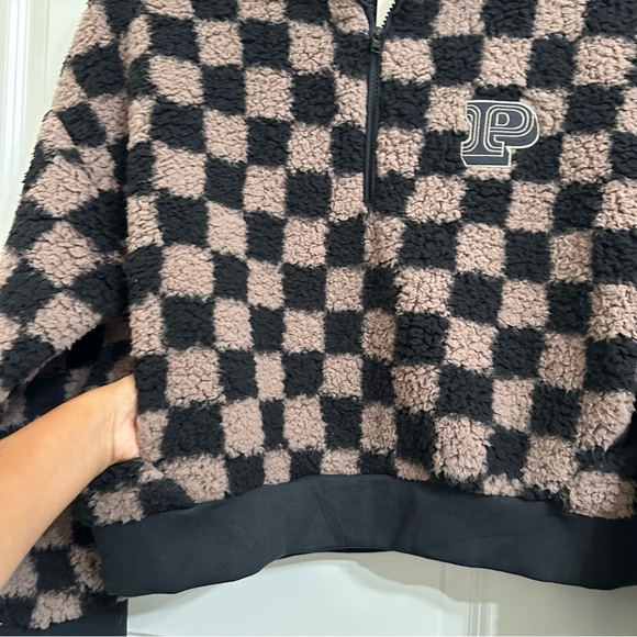 NWT PINK Victoria's Secret Checkered Plaid Fleece Pullover Teddy Jacket Sweater - Picture 3 of 9